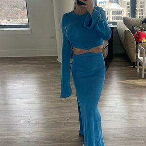 NWT meshki ann flare sleeve knit dress azure blue